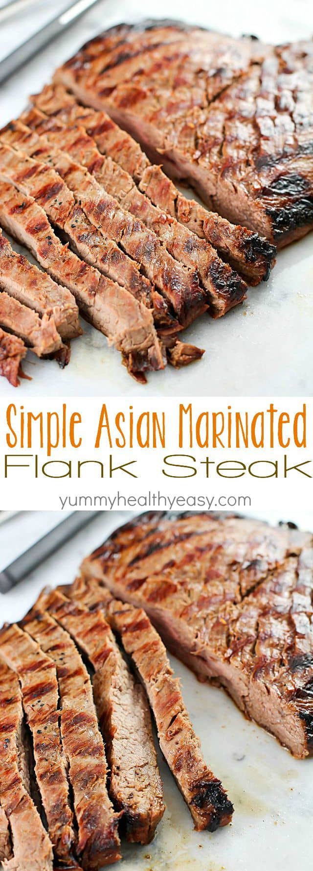 This Asian Marinated Flank Steak has few ingredients but tastes AMAZING!! Super simple and doesn't take long to cook, but is flavorful, juicy and tender. A must-make!