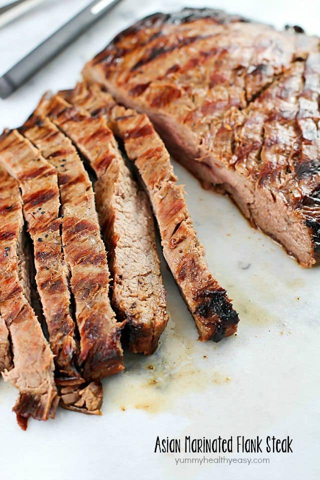This Asian Marinated Flank Steak has few ingredients but tastes AMAZING!! Super simple and doesn't take long to cook, but is flavorful, juicy and tender. A must-make!