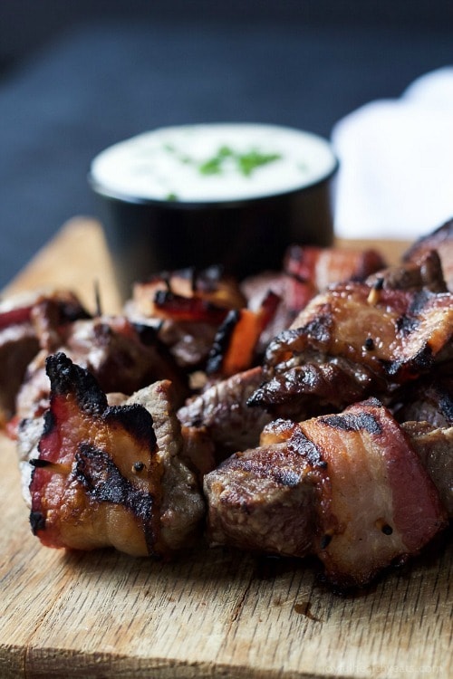 Bacon Wrapped Tenderloin Bites with Creamy Horseradish Sauce by Joyful Healthy Eats