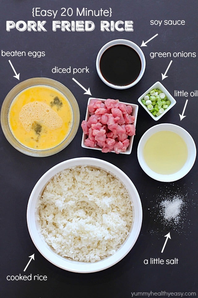 Crazy delicious kid-friendly, family-favorite Pork Fried Rice that's easy, only has seven simple ingredients, takes 20 minutes or less and will WOW any and everyone! Definitely PIN this for later!