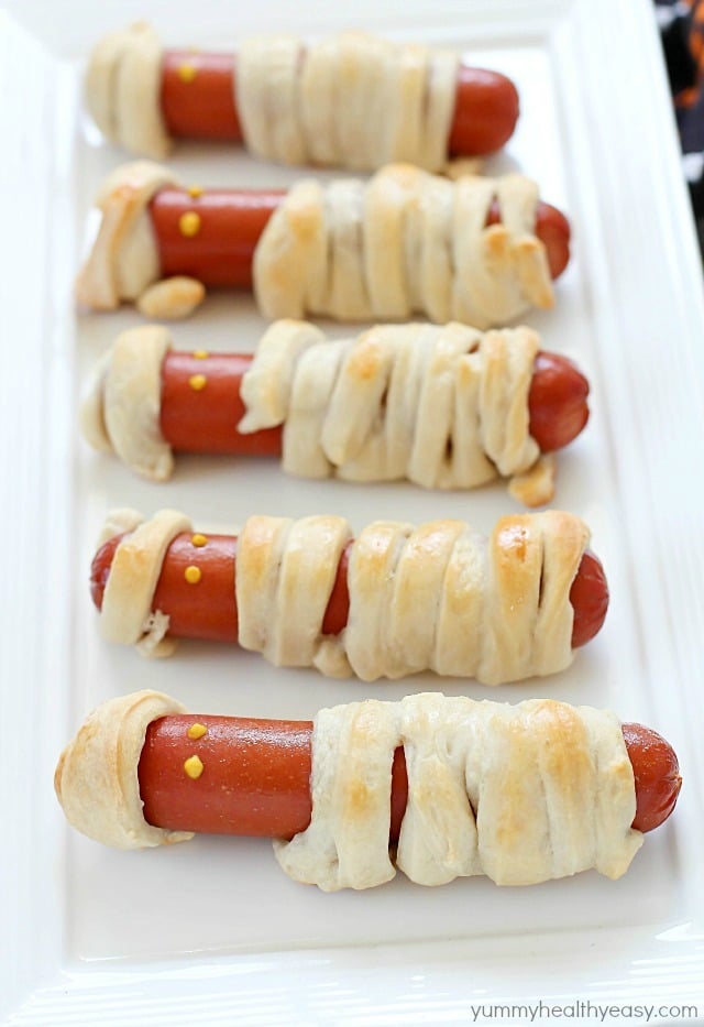 Looking for a fun, kid-friendly dinner for Halloween? Make these Hot Dog Mummies aka Mummy Dogs! A super cute and really easy recipe with only two main ingredients!