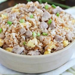Crazy delicious kid-friendly, family-favorite Pork Fried Rice that's easy, only has seven simple ingredients, takes 20 minutes or less and will WOW any and everyone! Definitely PIN this for later!
