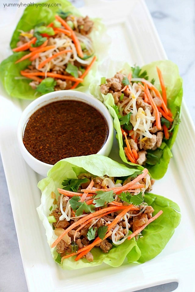 You will LOVE these amazing Pork Lettuce Wraps! Full of flavor, low on carbs and easy to make. Perfect for an appetizer for a group or as a dinner for your family.