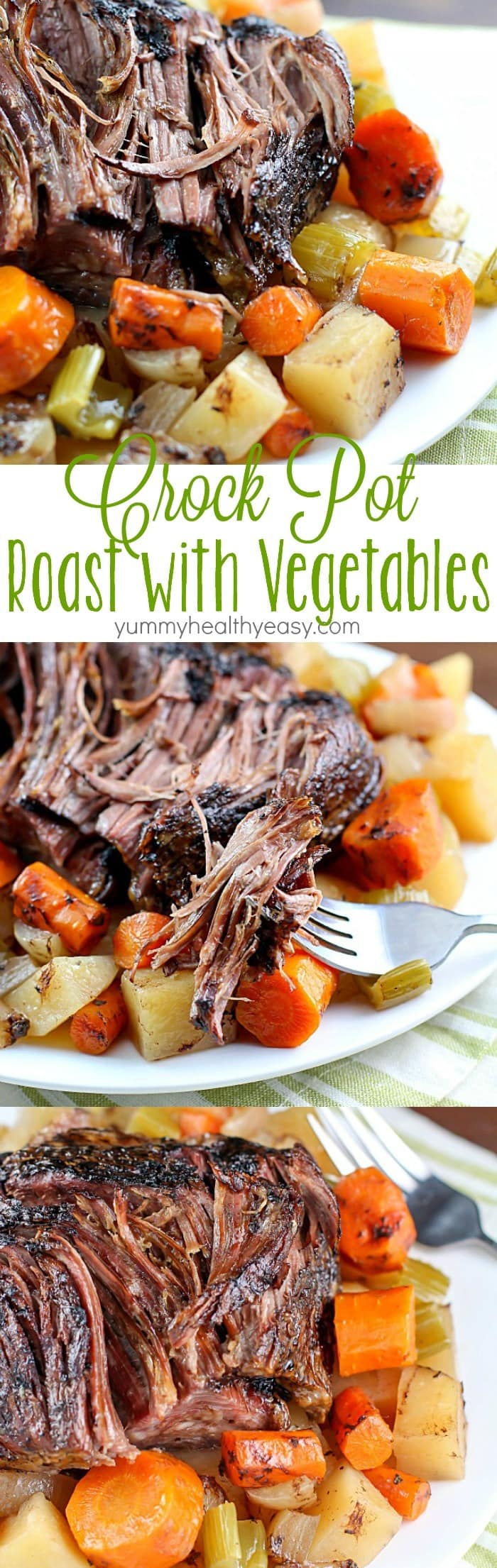 This Crock Pot Roast with Vegetables is a family favorite Sunday dinner. I love everything about this meal. It's an entire dinner in one crock pot. You have your veggies, starch and meat all cooked together - and the meat is SO tender and delicious! This is a must-make!