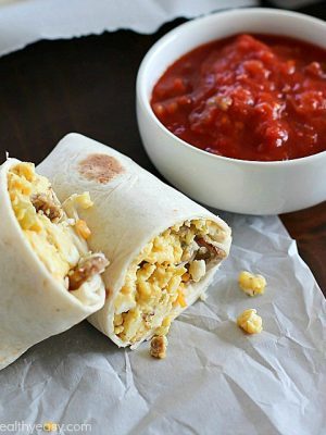 Freezer Breakfast Burritos are the best breakfast for busy people! Fix up a batch (so easy!) and throw in the freezer. When you're rushed to get out the door in the morning, throw a freezer breakfast burrito in the microwave and you're out the door with a healthy breakfast in minutes!