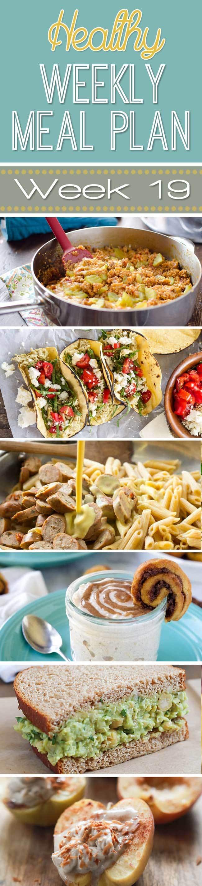 Save time and money by planning out your meals each week! We've made it easy on you by creating a Healthy Weekly Meal Plan every Saturday. Week #19 is full of healthy goodies you won't be able to resist! Healthy breakfast, lunch, dinner and even a snack and dessert recipe, too. Check it out!