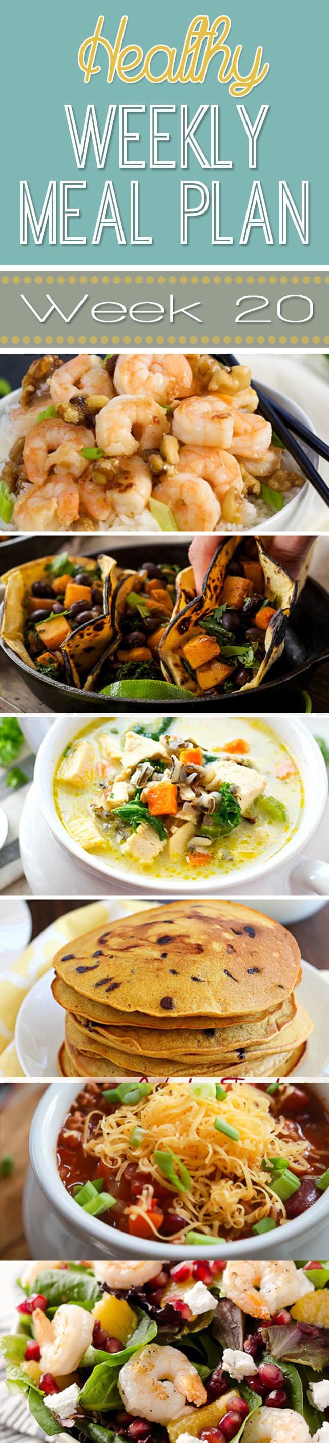 Healthy Weekly Meal Plan #20 is one of the best meal plans yet! It's full of delicious holiday meal ideas, quick dinners, and an easy lunch, snack and dessert recipe too! So many great recipes all in one roundup!