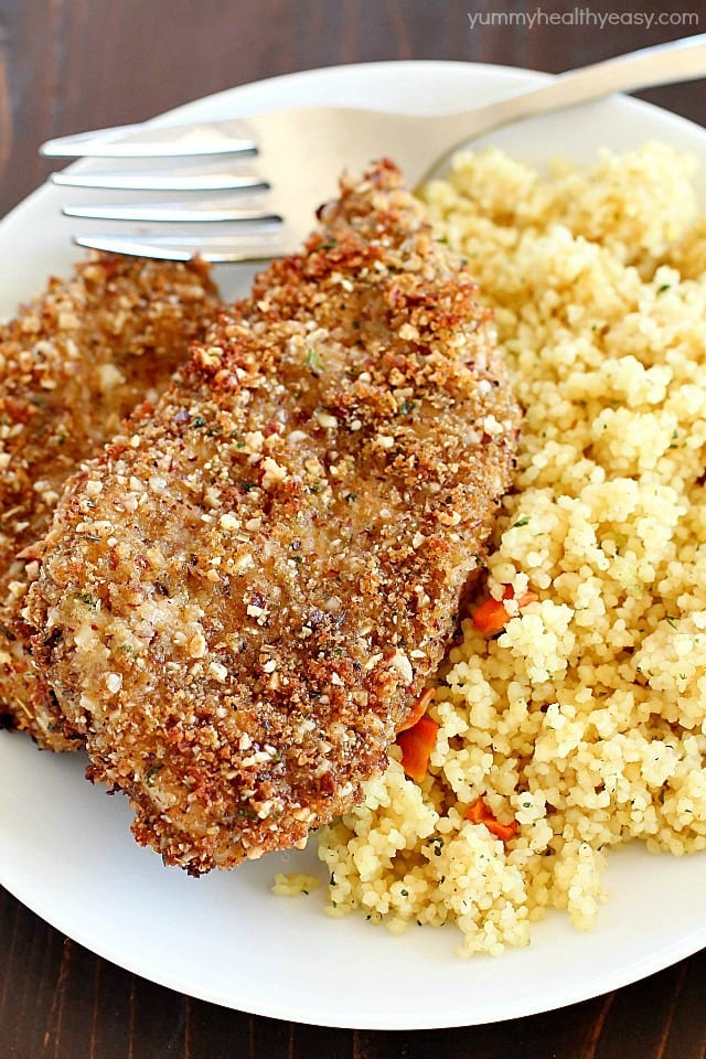 Healthy Baked Chicken Fingers with an almond-herb crust. These are my go-to easy dinner idea and my favorite way to eat chicken! They're incredibly flavorful and delicious! AD