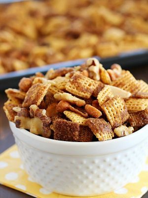 Maple Nut Party Mix is the easiest party mix you can make! This salty & sweet snack is perfect to bring to a party or to give out as gifts. Always a crowd-pleaser!
