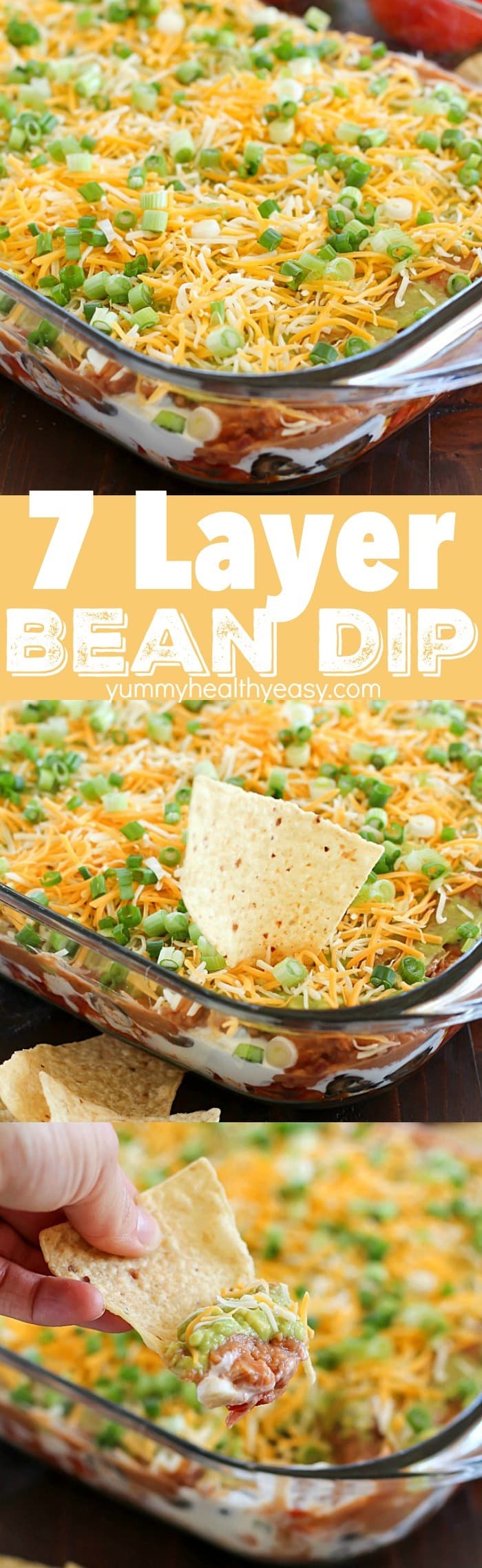 You will love this 7 Layer Bean Dip! This is the quick & easy recipe my Mom always uses for the most requested, most popular appetizer in our family. It's perfect to bring to a party or to serve during game day!