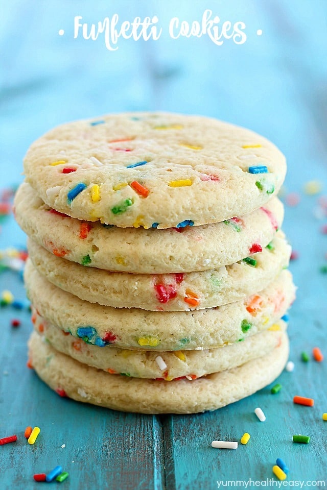 Funfetti Cookies to celebrate a special day! This is honestly the BEST sugar cookie recipe I've EVER had. They're soft, buttery and the sprinkles add just the right amount of crunch and sweetness! Great with or without frosting.