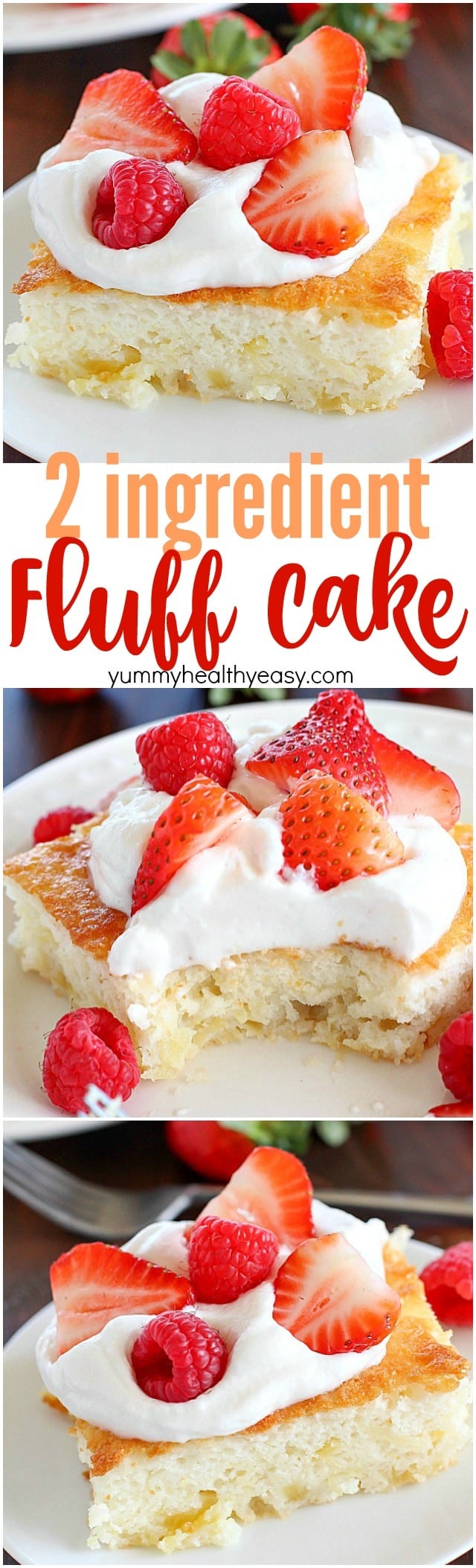 Fluff Cake is a delicious fat-free, low-calorie dessert with only TWO easy ingredients! It's the easiest dessert to make and comes out fluffy and light. Great served with fruit and whipped topping. :)