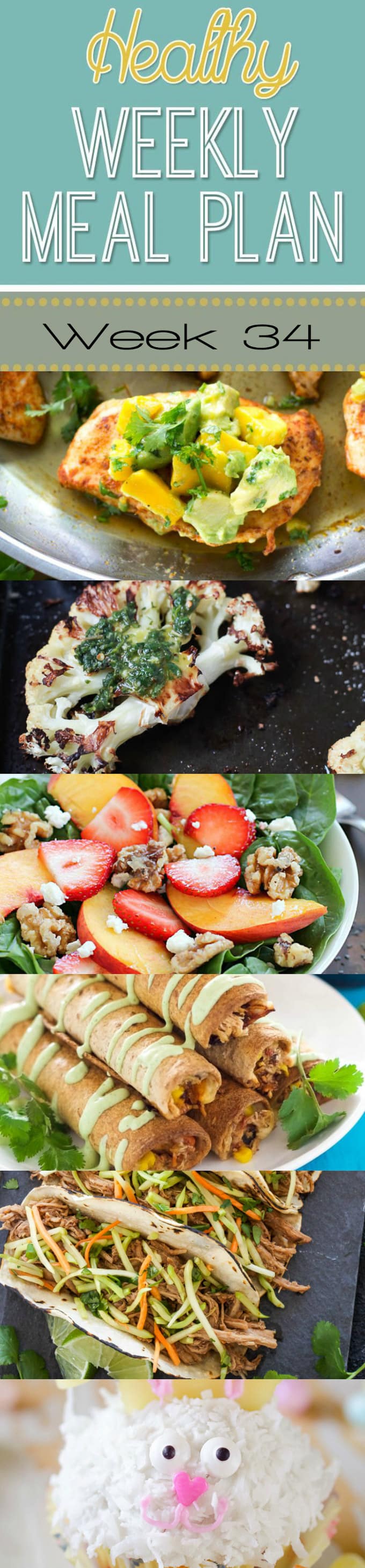 Healthy Weekly Meal Plan #34 is full of yummy, healthy recipes for you to make this week! We have breakfast, lunch, dinner, dessert and a snack all prepped out for you for the week!