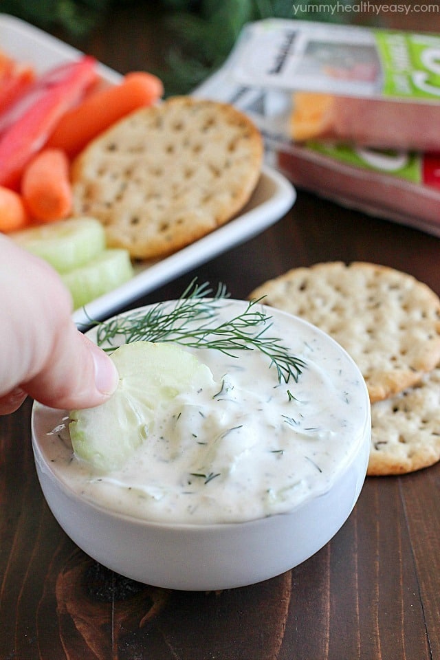 Cucumber Dill Dip recipe that's both creamy and refreshing! A delicious way to get you to eat more veggies. ;) Plus a fun giveaway from Smithfield - check it out!