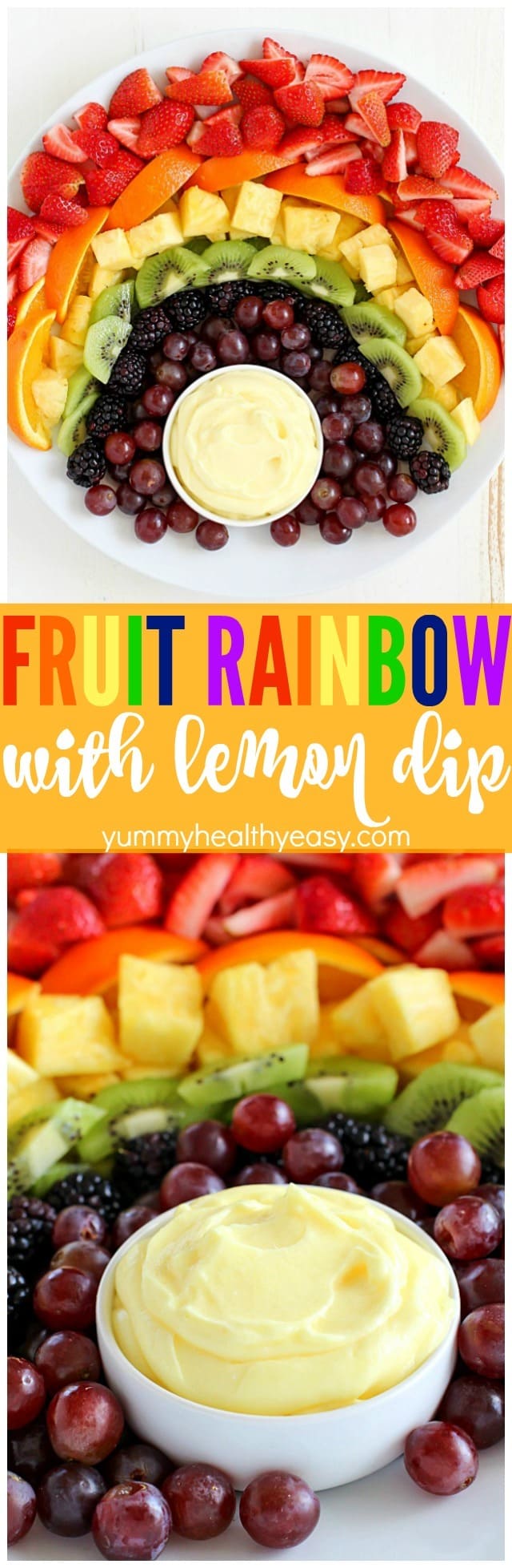 How about making a FUN Fruit Rainbow with Lemon Dip?! It will be the hit of your party! Whether you're celebrating St. Patrick's Day or just any day of the week, this is a snack everyone will enjoy! The Lemon Dip is so creamy and delicious. It goes perfectly with the fruit!