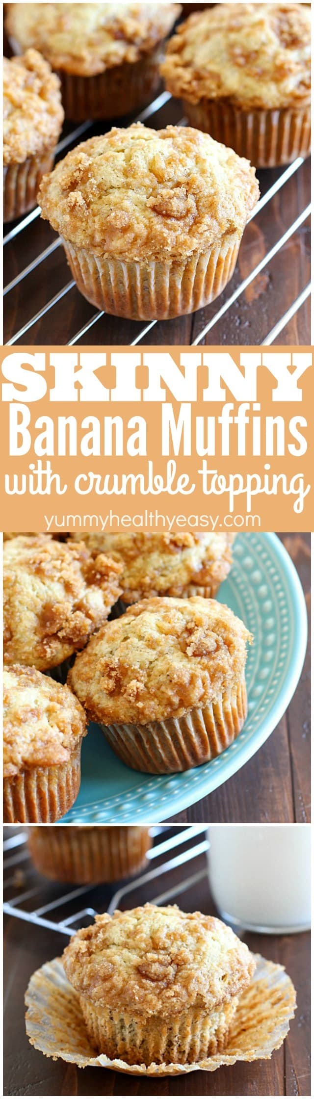Skinny Banana Muffins with a crazy delicious crumble topping! These banana muffins are the best way to use up those brown bananas on your counter and they're healthier thanks to a few awesome ingredient swaps! AD