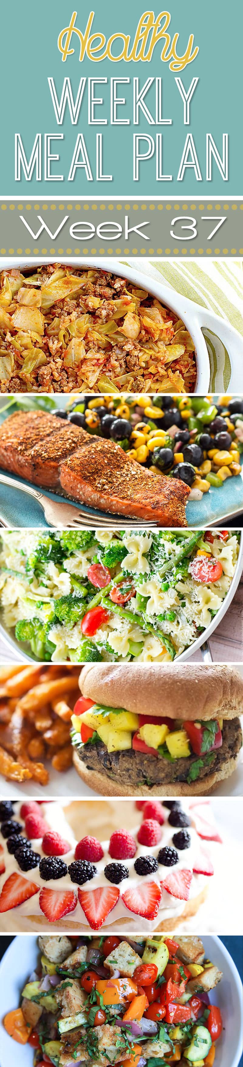 Healthy Weekly Meal Plan #37 is your answer to the question "what am I going to make for dinner this week?" You will love these healthy dinner, breakfast, lunch, side dish and even a dessert recipe!
