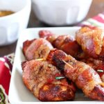 Brown Sugar Bacon Wrapped Chicken is one of my favorite dinners! Making this again tonight! You roll the chicken in spices and then wrap in bacon. Then roll in brown sugar and bake. SO easy, tender, juicy & flavorful. My family loves this chicken dinner! AD