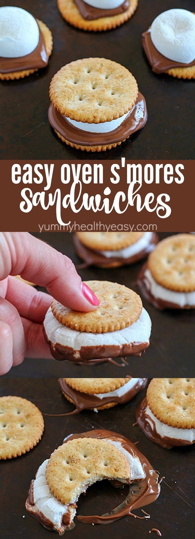 Oven S'mores Sandwiches for the WIN! You don't need a campfire to enjoy s'mores, make them in the oven instead! These oven smores are incredibly easy to make (about 5 minutes total!) and are the perfect combo of salty and sweet. So delicious! AD