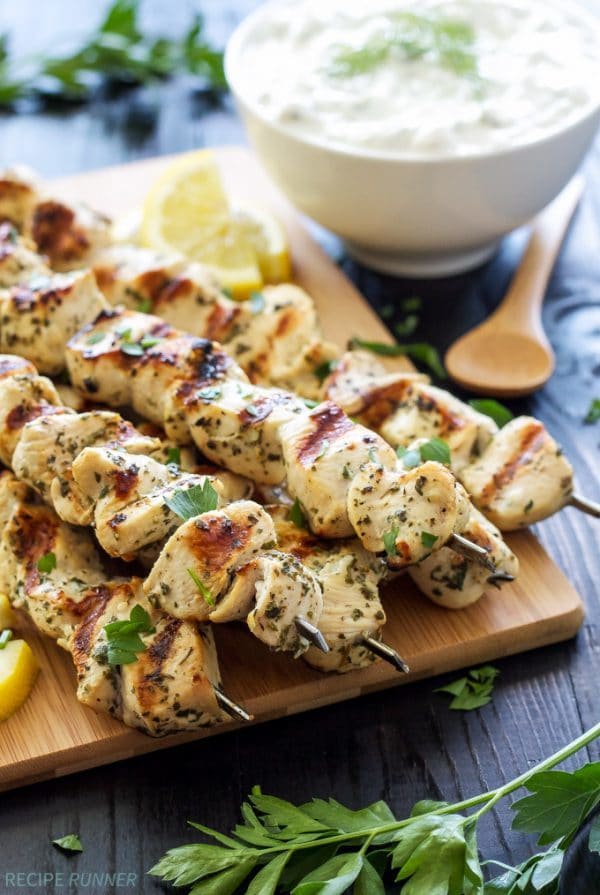 Greek Lemon Chicken Skewers by Recipe Runner