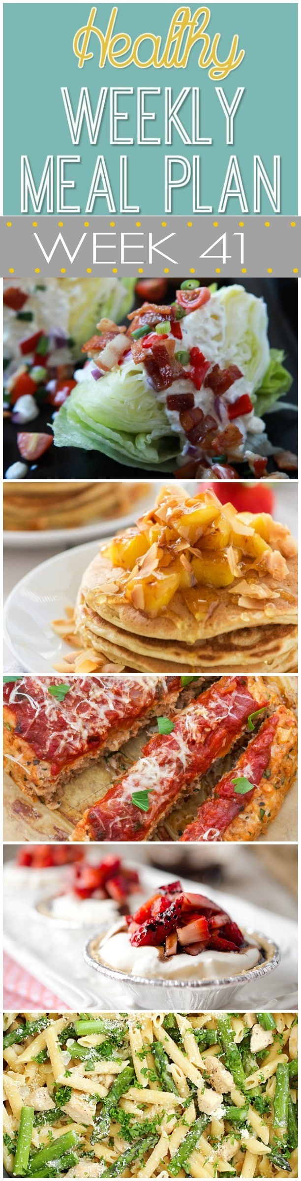 Healthy Weekly Meal Plan #41 - we've made the weekly menu planning easy for you by putting together a list of dinners for the week plus a lunch, snack, side dish and dessert! Bonus? They're all healthy!