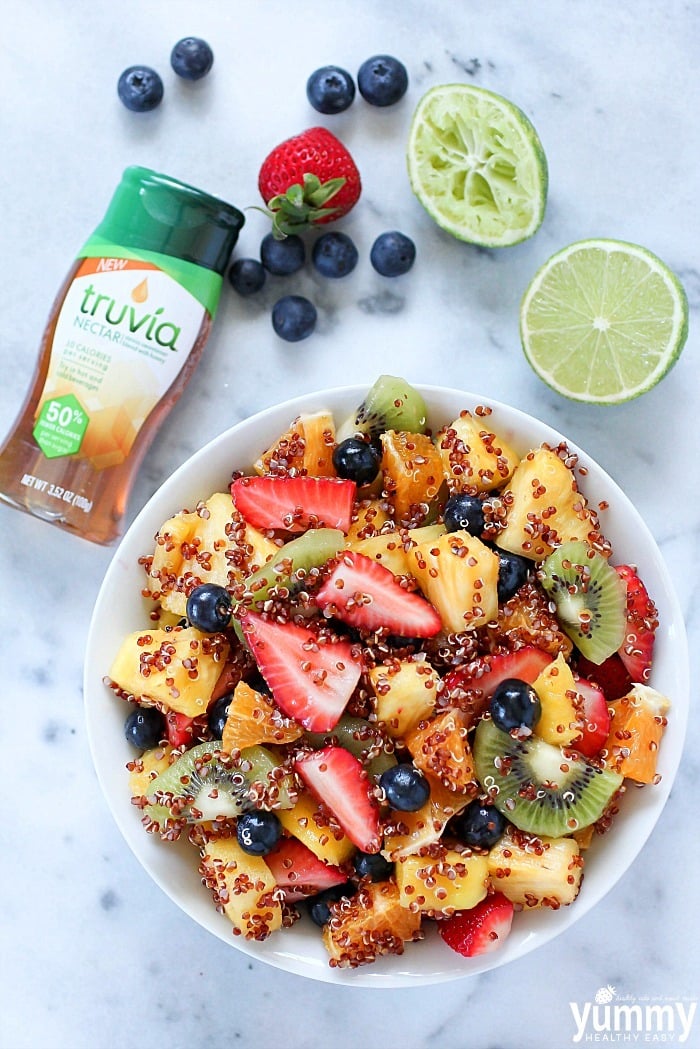 Quinoa Fruit Salad tossed in a Sweet Lime Dressing - a colorful, healthy side dish that goes with any meal! AD