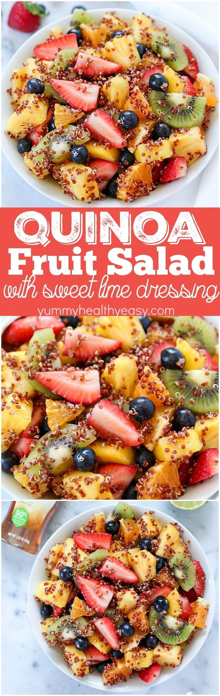Quinoa Fruit Salad tossed in a Sweet Lime Dressing - a colorful, healthy side dish that goes with any meal! AD