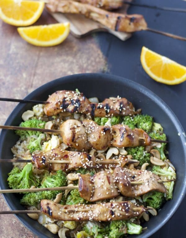 Orange Sesame Chicken Skewers by Maebells