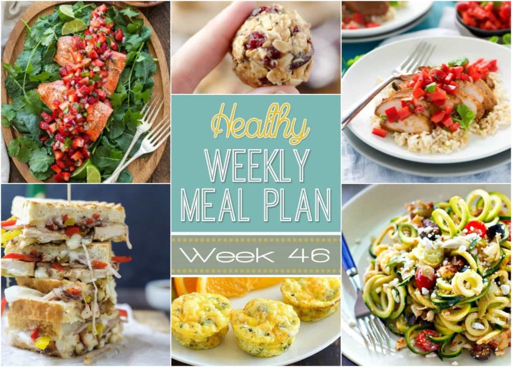 Healthy Weekly Meal Plan #46 is full of delicious dinner recipes for every day of the week plus a breakfast, lunch, side dish and snack recipe, too! Healthy eating will be a breeze for you this week!