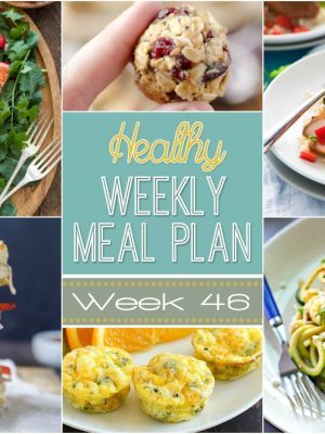 Healthy Weekly Meal Plan #46 is full of delicious dinner recipes for every day of the week plus a breakfast, lunch, side dish and snack recipe, too! Healthy eating will be a breeze for you this week!