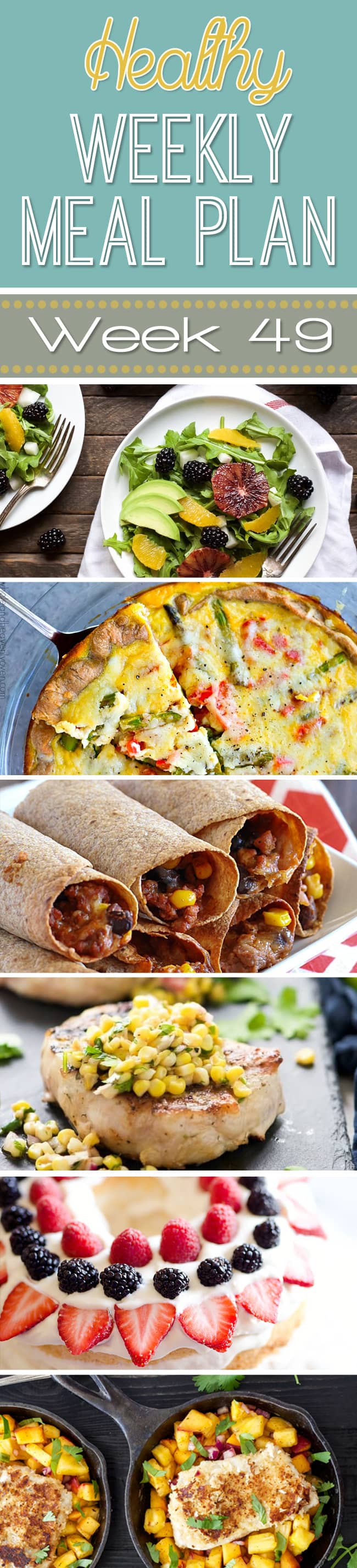 Want some new dinner ideas? Looking to eat healthy? Check out this week's Healthy Weekly Meal Plan! Week #49 has all sorts of yummy dinner ideas PLUS a healthy breakfast, lunch, side dish and dessert too! Definitely need to check out these recipes!