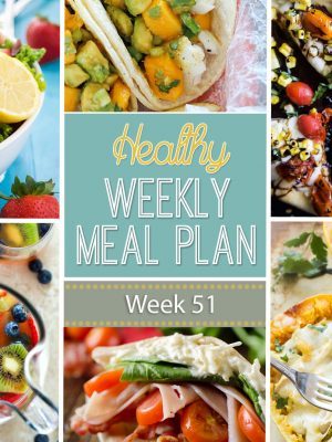 Healthy Weekly Meal Plan #51 will inspire you to eat healthy! You will love preparing the dishes on this healthy menu plan! You get a dinner idea for each night plus a lunch, snack, side dish and dessert recipe. Plus they're all healthier recipes - SCORE!