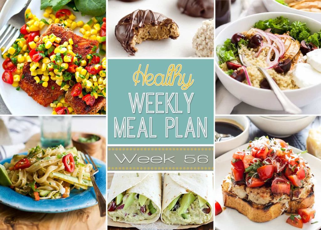 Healthy Weekly Meal Plan #56 has some incredible healthy dinner recipes for you to try this week! Plus a breakfast, lunch, snack, side dish and drink recipe too. So many great healthy recipes all in one place for you!