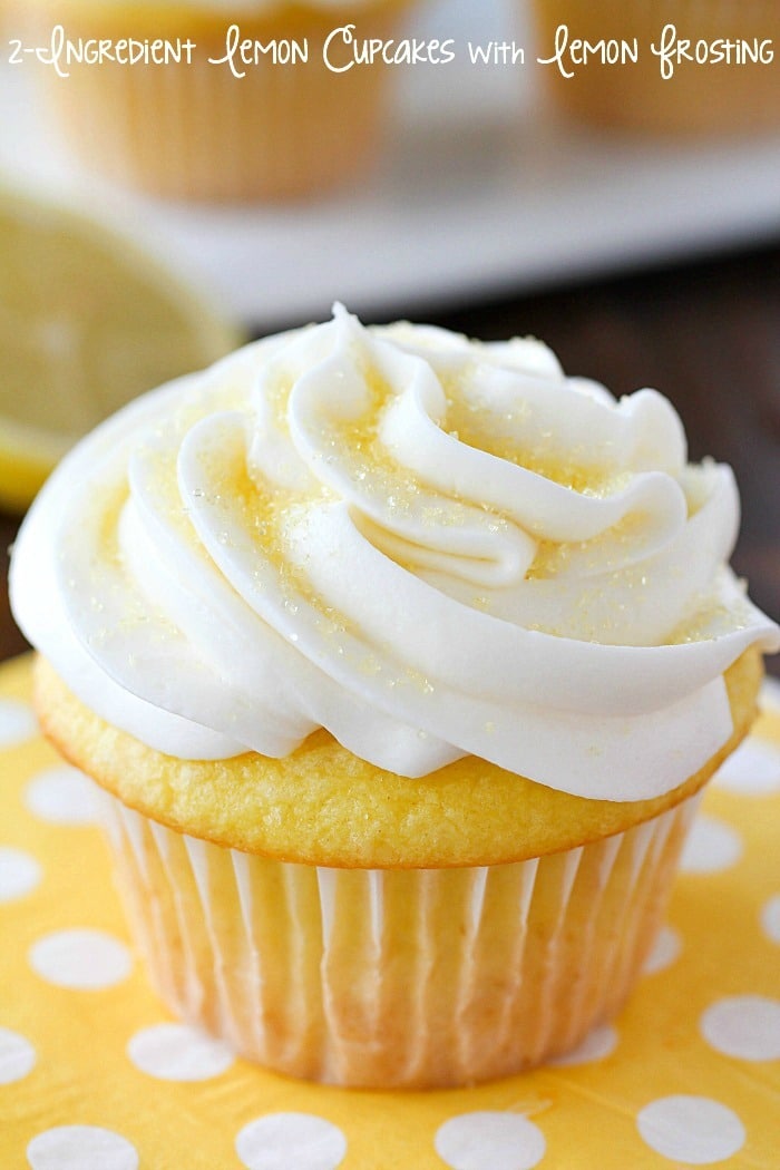 Lemon Cupcakes made with only 2 Ingredients and then frosted with a quick and easy lemon frosting! You won't believe how soft and delicious these cupcakes are! Plus a round-up of more delicious cupcake recipes you won't want to miss!