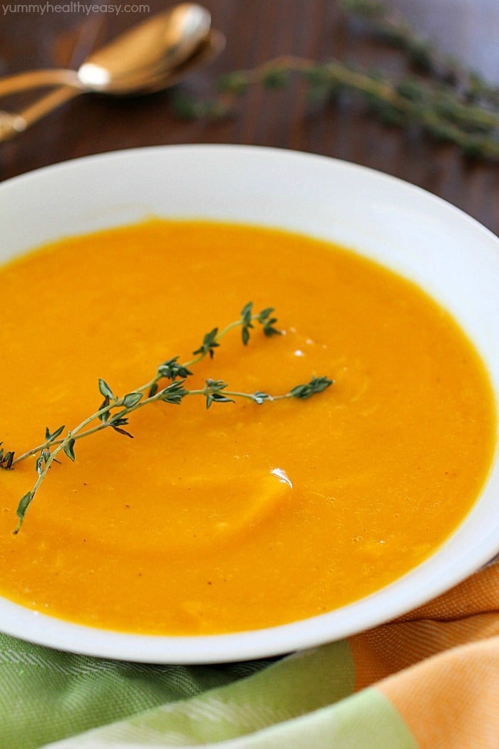 This is the BEST ever EASY Butternut Squash Soup! Only a few ingredients to make this incredible soup. This is one of our favorite soups to make on a cold day! (Vegetarian, gluten-free, paleo and clean eating)