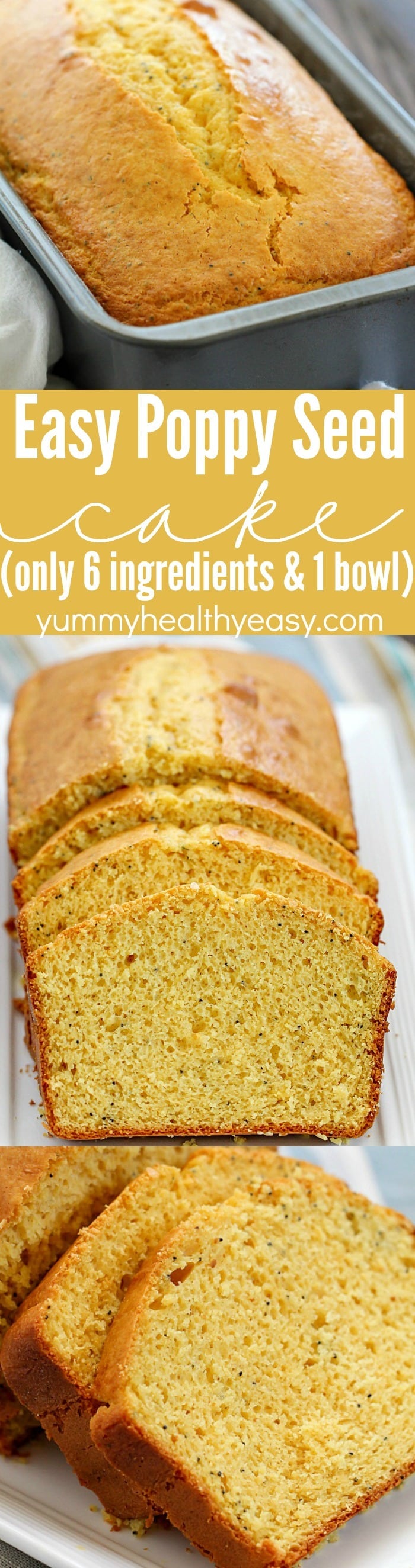This is the easiest Poppy Seed Cake ever! You only need 6 ingredients and one bowl to make this incredibly soft and flavorful loaf cake!
