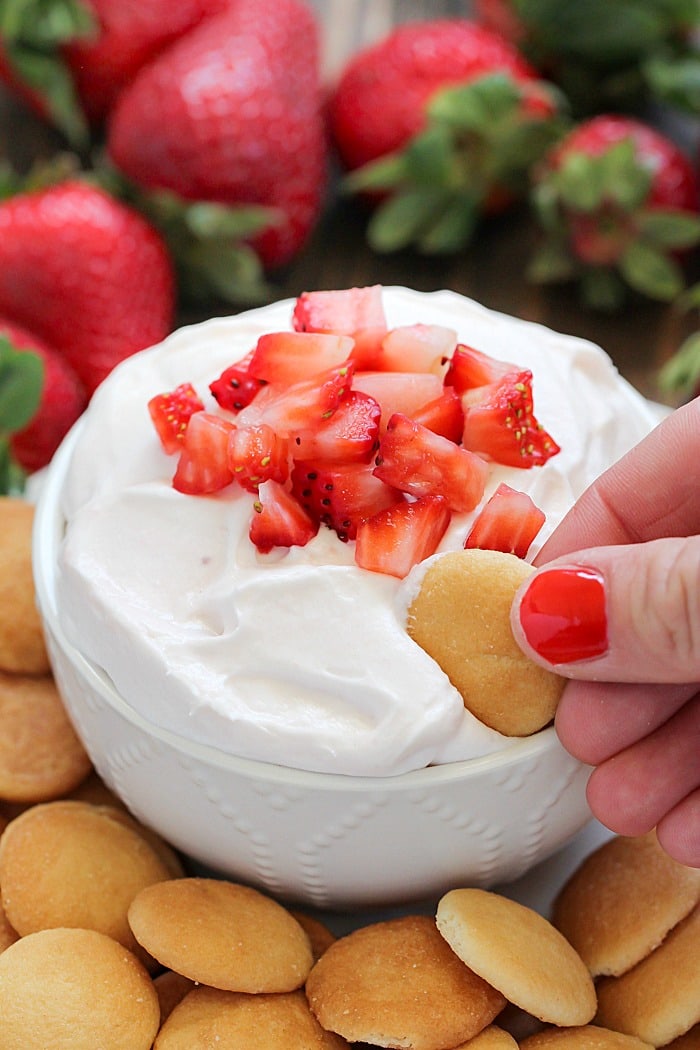 This Strawberry Cheesecake Dip is delicious for dipping!