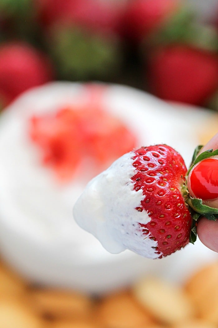 Creamy Strawberry Cheesecake Dip perfect for dipping fruit!