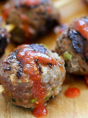 These easy Italian Meatballs are skewered and then grilled. Easy, flavorful and versatile dish!