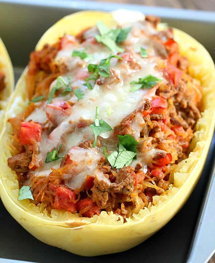 Low Carb Taco Stuffed Spaghetti Squash - SO good!