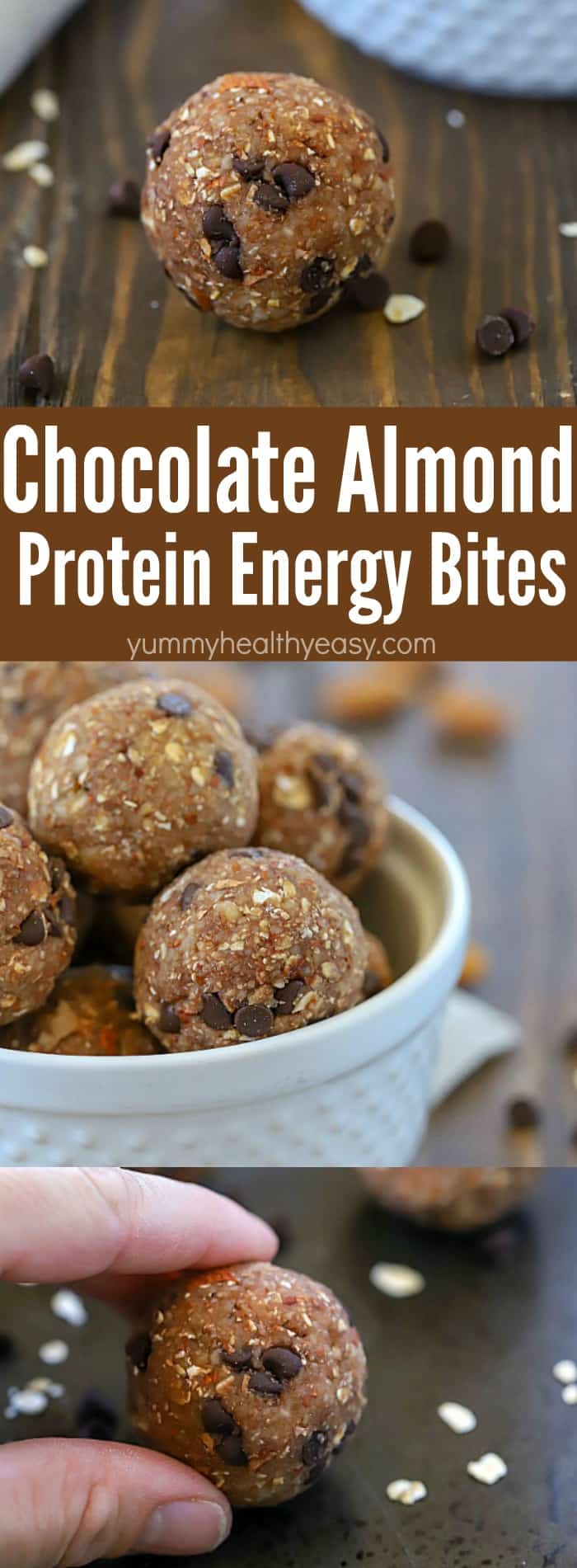 Looking for a easy to grab snack that's packed with flavor AND protein? Try these Chocolate Almond Protein Energy Bites! They're easy to make with only a few ingredients (that you probably already have on hand!) and they taste so yummy! Plus, there are 5 grams of protein in each ball! Do yourself a favor and make a batch of these today! #ad #snack #energybites #protein #healthysnack #chocolate #almond #easy