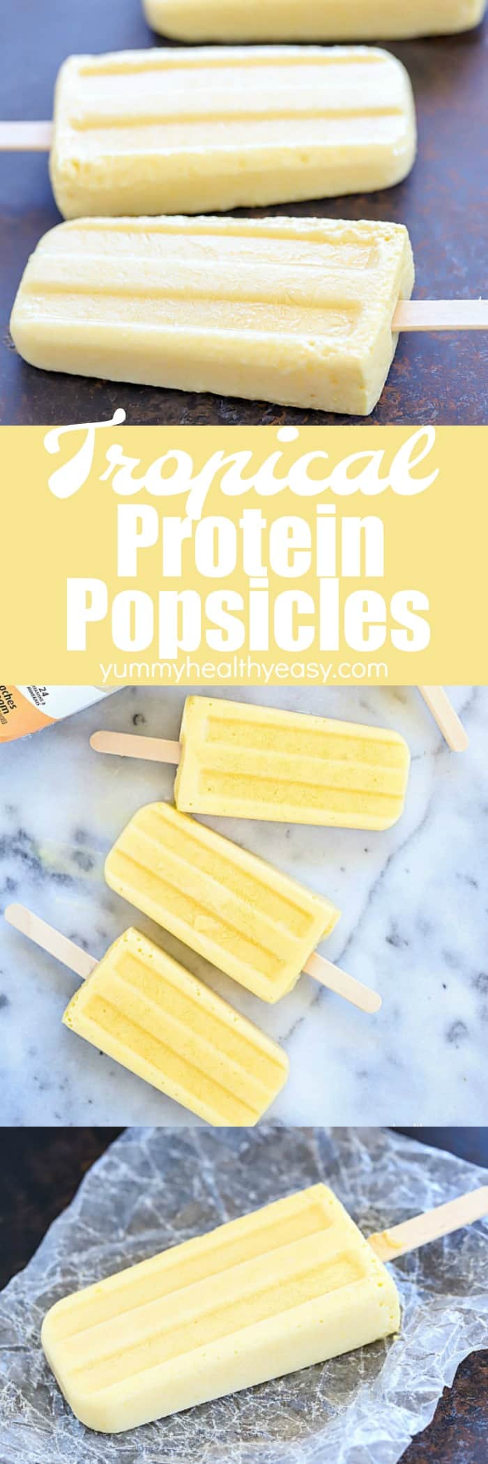 You will flip for this Tropical Protein Popsicle Recipe! Only a few ingredients blended up and poured into popsicle molds for a high protein, delicious treat! #ad