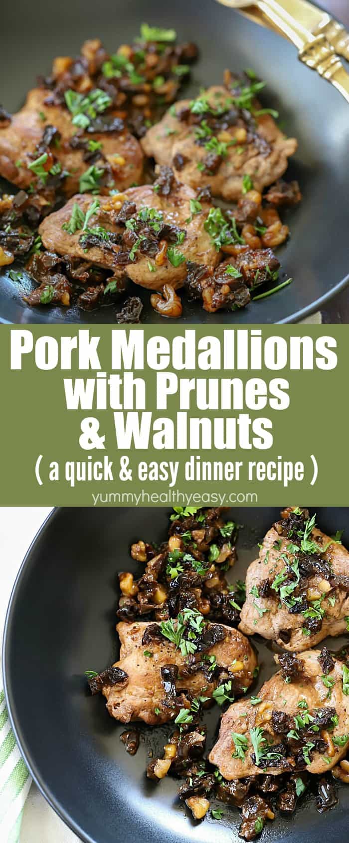 You will not want to miss this Pork Medallions with Prunes and Walnuts Recipe! It's super easy, only takes a few minutes to cook up, and tastes like it came from a 5 star restaurant! Make it tonight for dinner! #AD