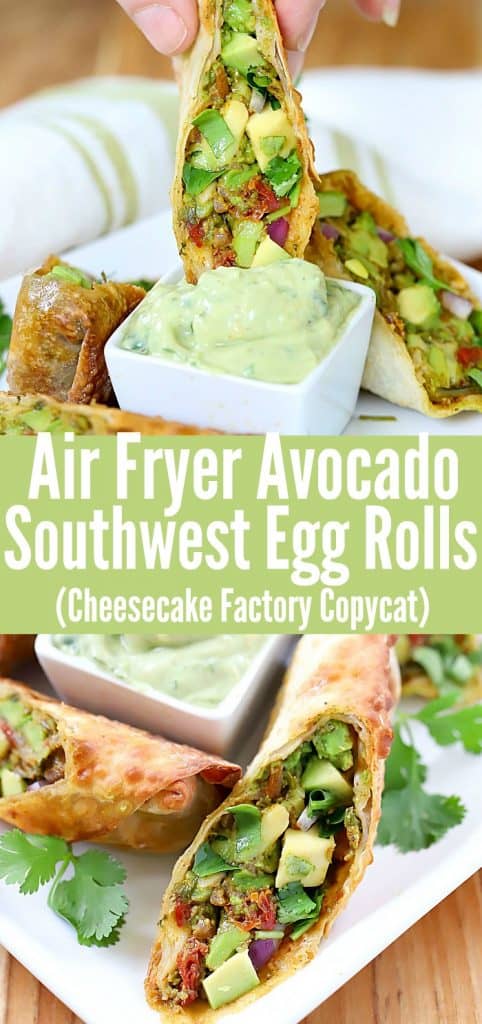 Collage image of Egg Rolls (Cheesecake Factory Copycat) with title in the middle for Pinterest.