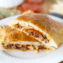 Square photo - pizza pocket cut in half. #ad