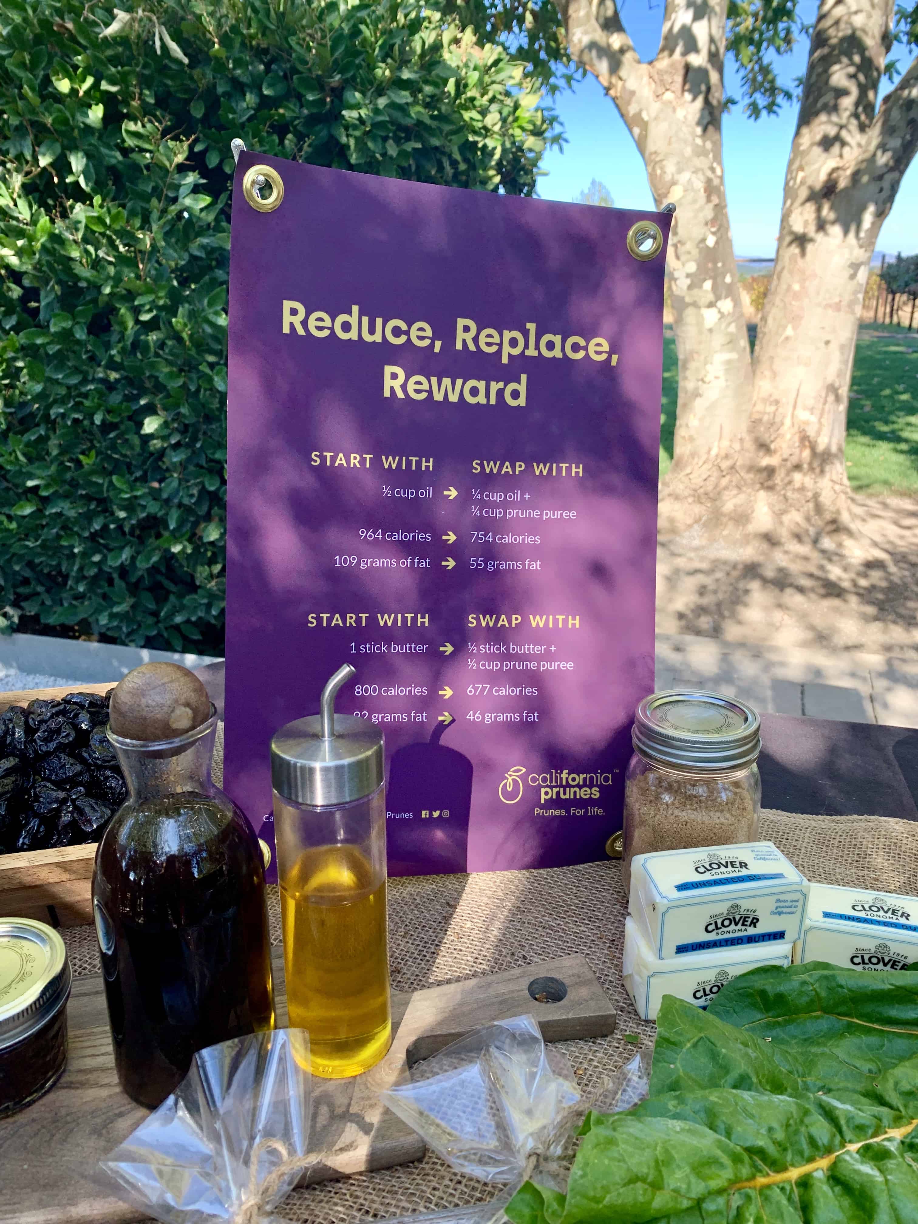 Sign with a list of replacements where you can use prunes instead of other fattening ingredients