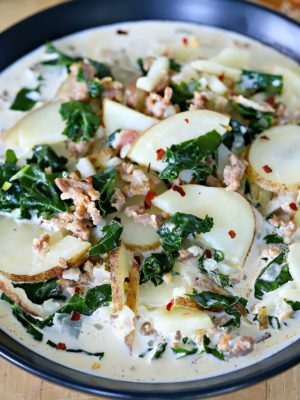 Cropped photo - Bowl filled with Zuppa Toscana Soup.