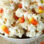 Bowl full of Popcorn Treats with Candy Corns